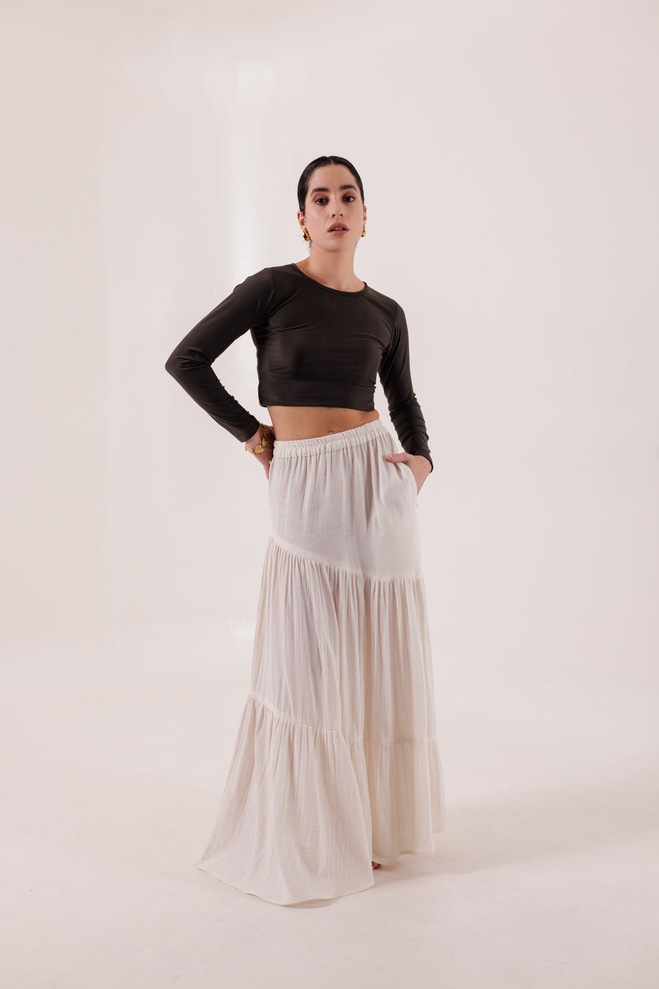 COCONUT WHITE SLANT PANELLED SKIRT